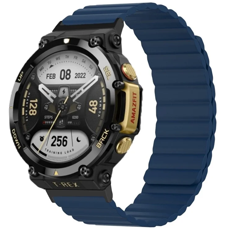 Magnetic Sweat-proof Watch Band for Huami Amazfit T-Rex 2 Adjustable Silicone Wrist Strap Dual-Color Design - Blue