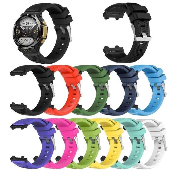 For Huami Amazfit T-Rex 2 Twill Texture Watch Band Replacement Watch Strap Universal 22mm Silicone Watchband - Rose