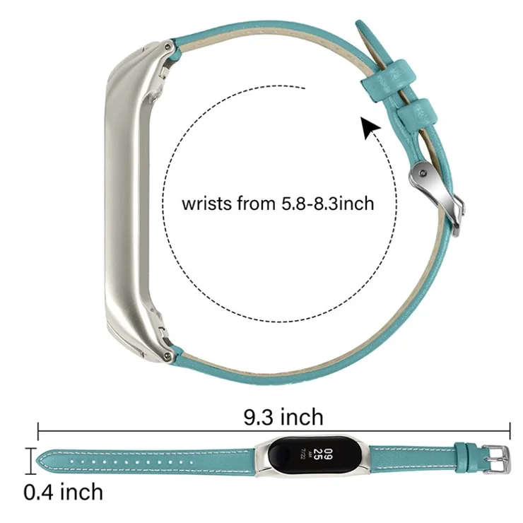For Xiaomi Mi Band 7 Genuine Cowhide Leather Watch Band Adjustable Wrist Strap with Silver Watch Case - Blue