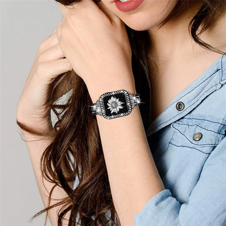 For Apple Watch Series 1 / 2 / 3 42mm 5 Rows Stainless Steel Fashion Rhinestone Decor Watch Band Replacement + PC Hollow-out Watch Case - Black