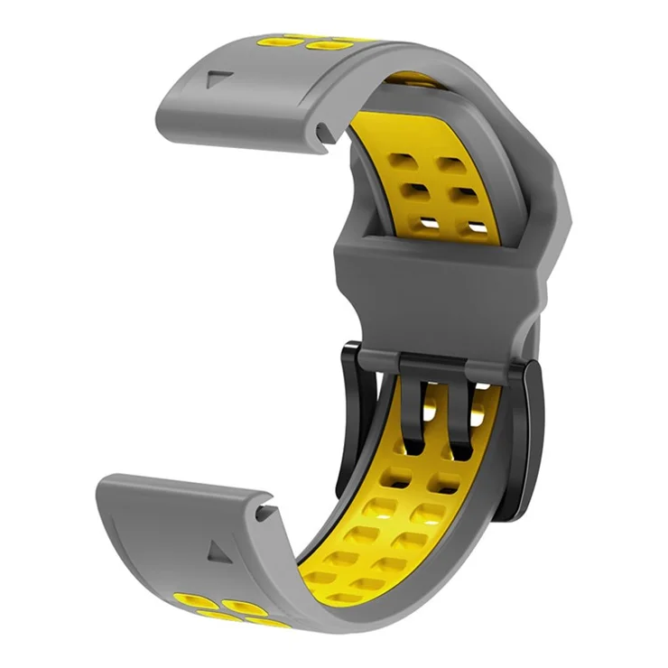 For Garmin Fenix 7 / 6 / 5 Soft Silicone Sport Replacement Band Quick Release Dual Color Watch Strap - Grey / Yellow