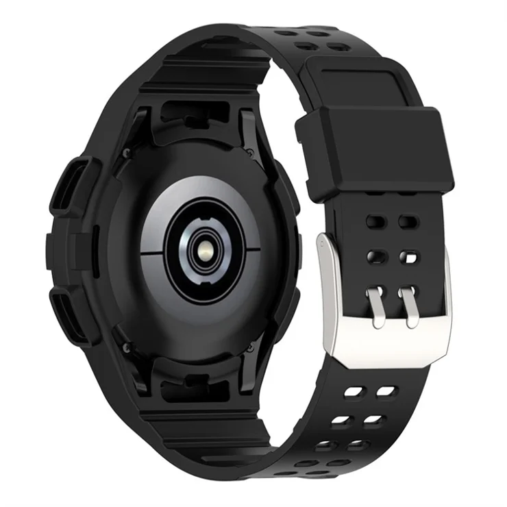 For Samsung Galaxy Watch4 Classic 46mm Smart Watch Strap Soft TPU Wrist Band Integrated with Watch Case - Black