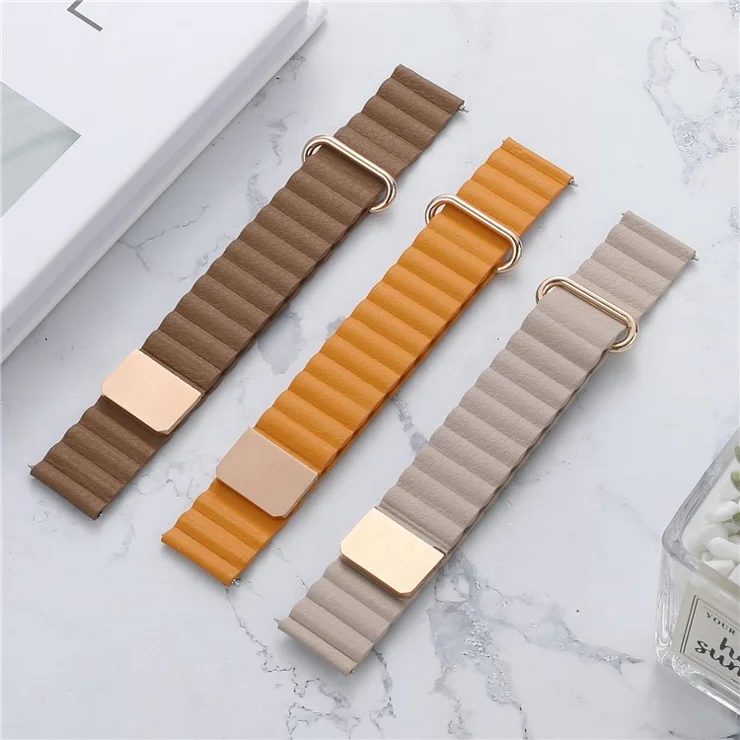 For Samsung Galaxy Watch6 40mm 44mm / Watch6 Classic 43mm 47mm / Watch 5 40mm 44mm / 5 Pro 45mm / Watch4 40mm 44mm 20mm Watch Band Genuine Leather Magnetic Strap - Black / Grey