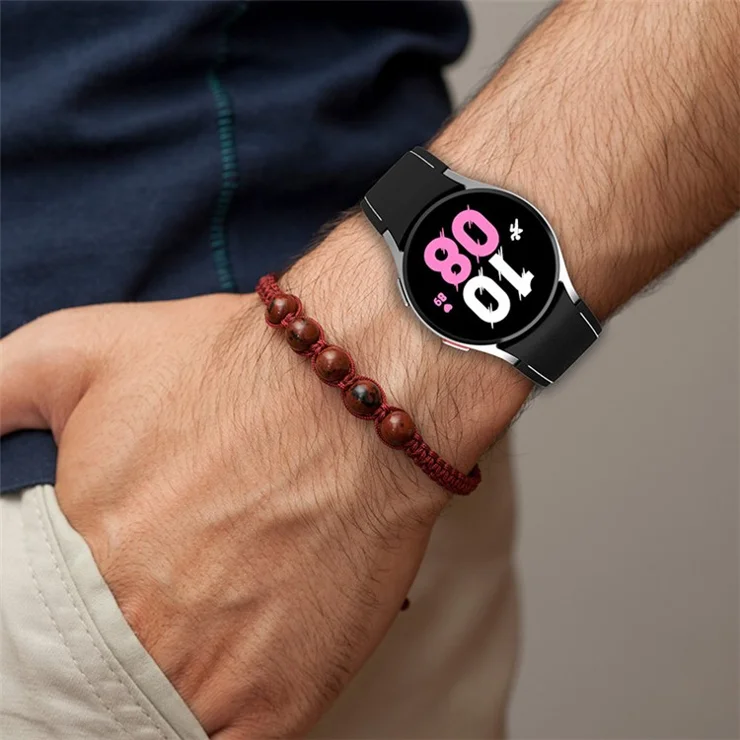 For Samsung Galaxy Watch6 40mm 44mm / Watch6 Classic 43mm 47mm / Watch 5 40mm 44mm / 5 Pro 45mm / Watch4 40mm 44mm Silicone Watch Band Stitching Line Black Buckle Wrist Strap Replacement, Size S - Black / Purple