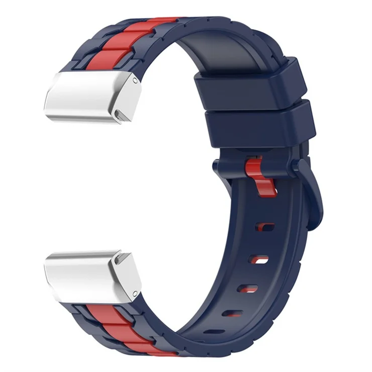 For Garmin Fenix 7 / 7 Solar / Fenix 6 / 6 GPS / 6 Pro GPS / Fenix 5 / 5 Plus / Quatix 5 Quick Release Watch Band 22mm Watch Strap Chain Stripes Silicone Watchband with Metal Connector - Navy Blue / Red