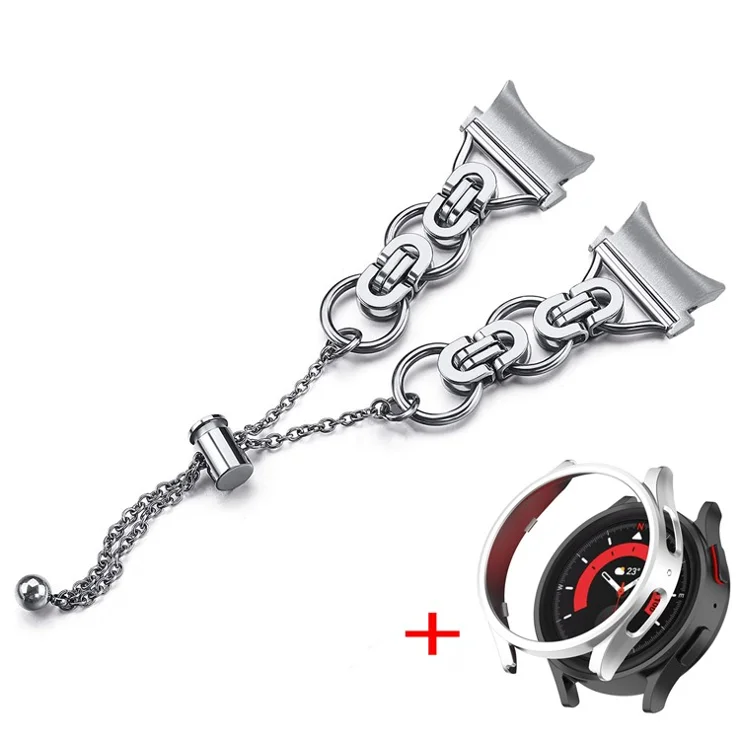 For Samsung Galaxy Watch 5 40mm Metal Watch Band Bead Decor Bracelet with PC Protective Case - Silver