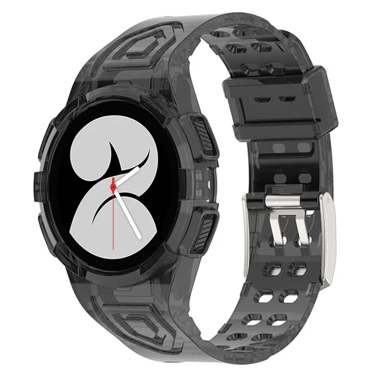 For Samsung Galaxy Watch6 / Watch 5 44mm / Watch4 44mm Sport Watch Band TPU Replacement Strap with Bumper Protective Case - Transparent Black