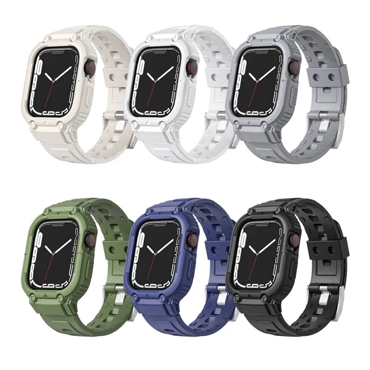 For Apple Watch Ultra 49mm Silicone Watch Band Replacement Strap + Drop-proof Protective Watch Case - White