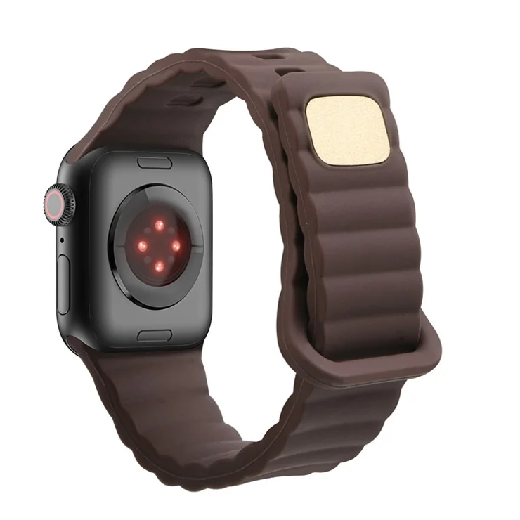For Apple Watch Series 10 46mm / Ultra 2 Ultra 49mm / Series 9 8 7 45mm / 6 5 4 SE (2023) SE (2022) SE 44mm / 3 2 1 42mm Quick Release Silicone Watch Strap Watchband with Button - Coffee