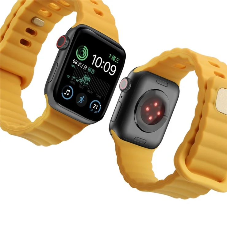 For Apple Watch Series 10 42mm / 9 8 7 41mm / 6 5 4 SE SE (2022) SE (2023) 40mm / 3 2 1 38mm Silicone Watch Band Quick Release Watch Strap Replacement Watchband with Button - Yellow