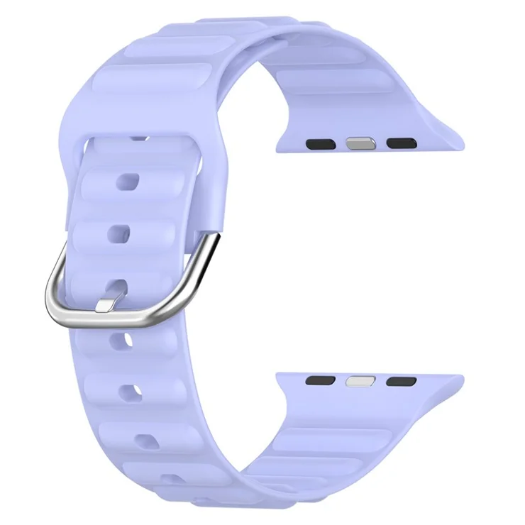 For Apple Watch Series 10 42mm / 9 8 7 41mm / 6 5 4 SE SE (2022) SE (2023) 40mm / 3 2 1 38mm Wave Grain Silicone Watch Strap Wrist Band with Square Buckle - Purple
