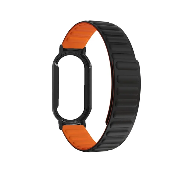 For Xiaomi Mi Band 7 / 7 NFC Silicone Magnetic Watch Band 3 in 1 Replacement Wrist Strap with PC Watch Case / Tempered Glass Screen Protector - Black / Orange