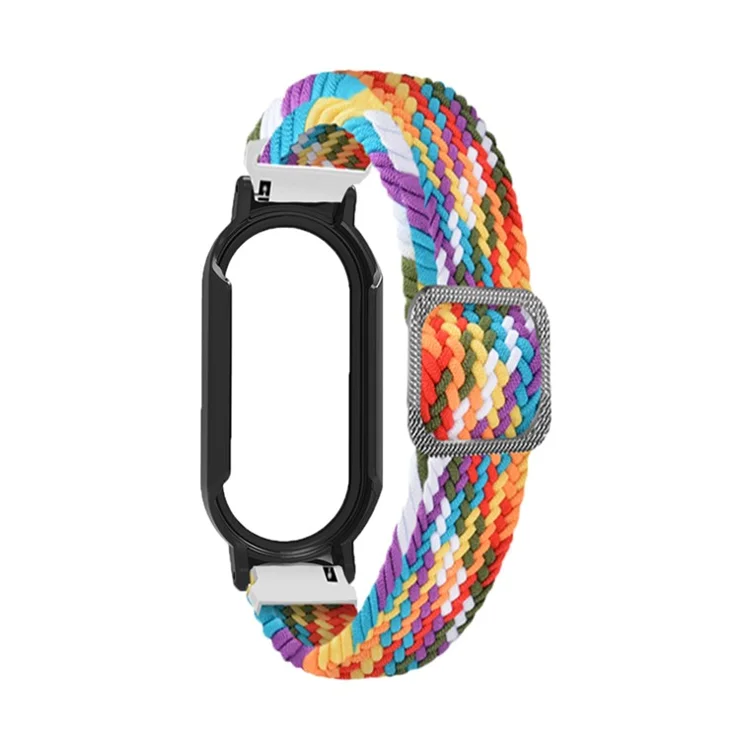 For Xiaomi Mi Band 7 / 7 NFC Elastic Watch Band 3 in 1 Nylon Braided Wrist Strap with PC Watch Case / Tempered Glass Screen Protector - Rainbow / Black