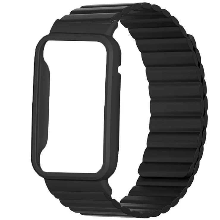 For Xiaomi Mi Band 7 Pro Silicone Magnetic Watch Band Quick Release Wrist Strap with Watch Case Cover - Black