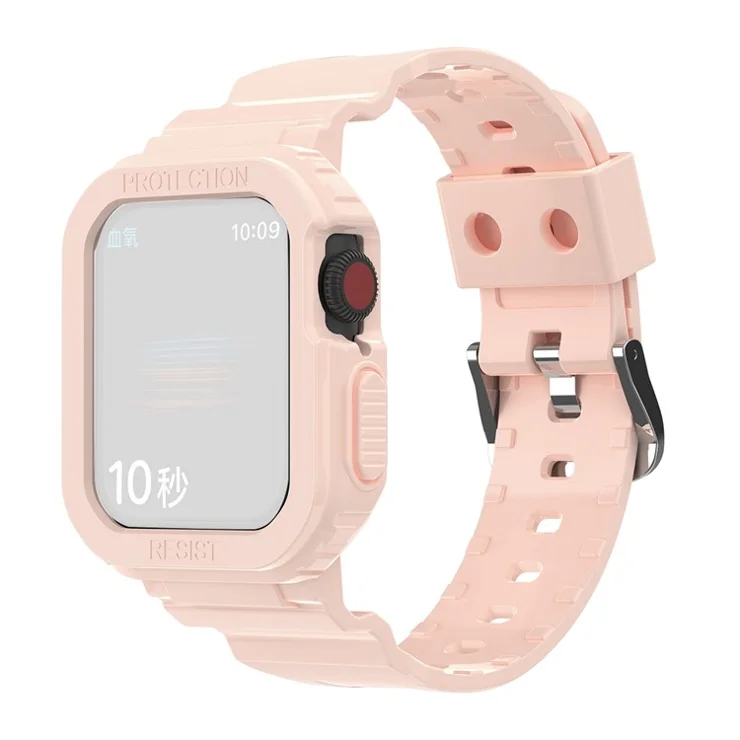 For Apple Watch Series 8 7 45mm / 6 5 4 SE SE (2022) 44mm / 3 2 1 42mm Smart Watch Band TPU Wrist Strap Replacement with Protective Watch Case - Pink