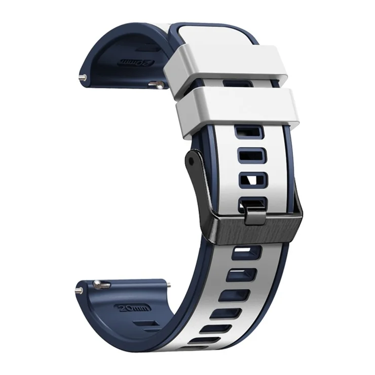 For Samsung Galaxy Watch3 41mm / Gear Sport / Garmin Vivomove 3 Silicone Watch Band 20mm Dual Color Sport Strap Replacement - White / Blue