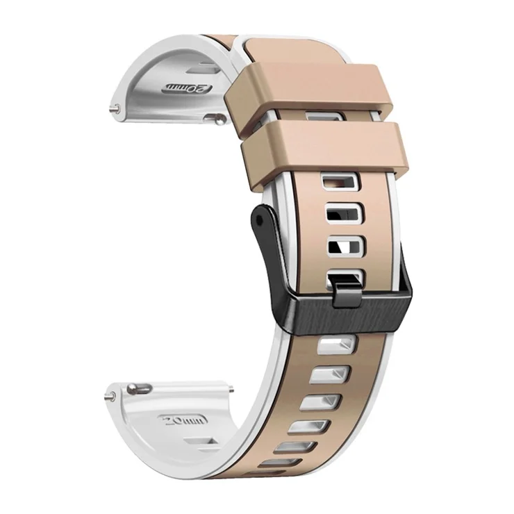 For Samsung Galaxy Watch3 41mm / Gear Sport / Garmin Vivomove 3 Silicone Watch Band 20mm Dual Color Sport Strap Replacement - Khaki / White