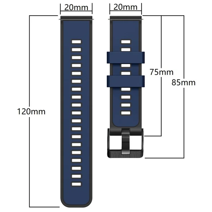 For Samsung Galaxy Watch3 41mm / Gear Sport / Garmin Vivomove 3 Silicone Watch Band 20mm Dual Color Sport Strap Replacement - Dark Blue / Black