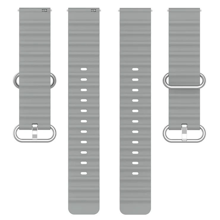 For Samsung Galaxy Watch3 45mm / Galaxy Watch 46mm Universal 22mm Silicone Watch Strap Solid Color Wave Design Adjustable Wrist Band - Grey