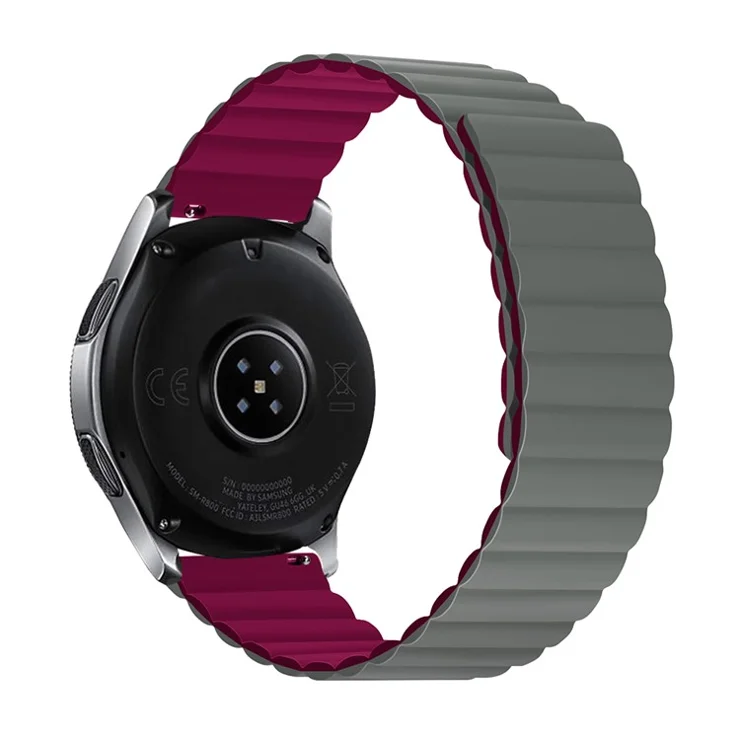 For Samsung Galaxy Watch3 45mm / Gear S3 Frontier / Classic Magnetic Quick Release Band 22mm Silicone Watch Strap Replacement, Size: S - Grey / Wine Red