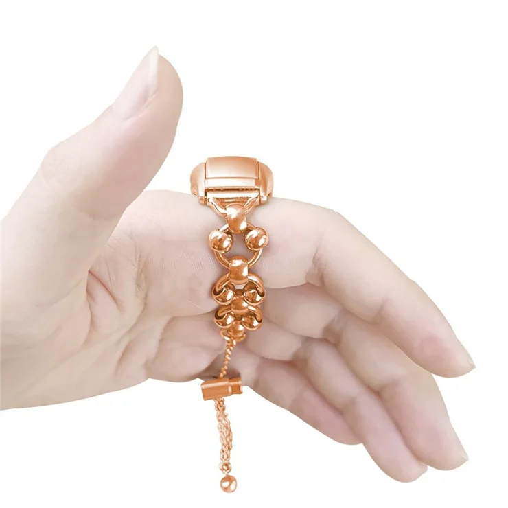 For Xiaomi Mi Band 3 / 4 Watch Strap Metal Bracelet Hollow Out Bead Decor Smartwatch Strap Replacement - Rose Gold