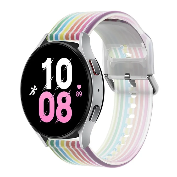 For Samsung Galaxy Watch3 45mm / Huawei Watch GT 2 / GT 3 Pro / Watch GT Runner Watch Bands 22mm Rainbow Color Silicone Replacement Wristband Strap - Transparent Rainbow