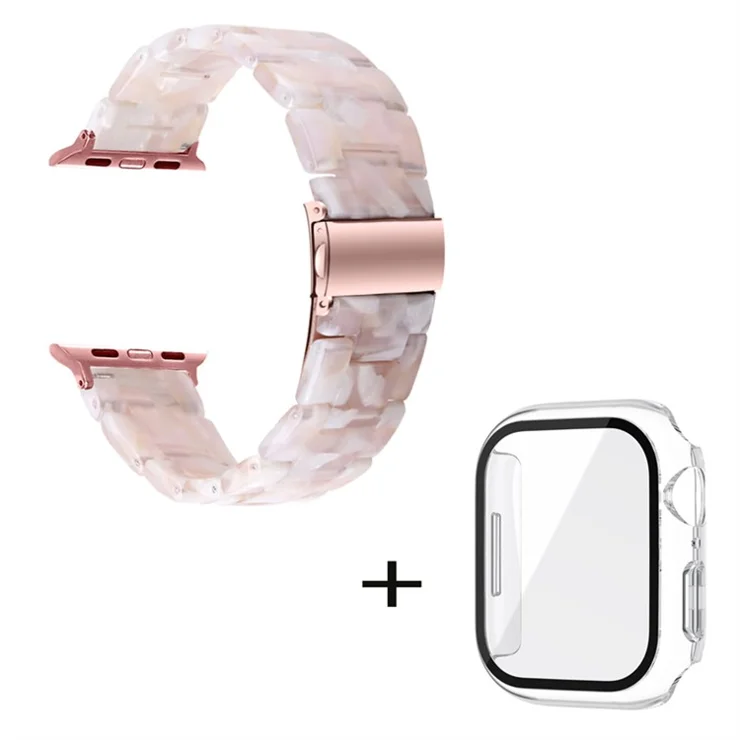 For Apple Watch Series 6 / 5 / 4 / SE / SE (2022) 44mm 3 Beads Resin Watch Strap Replacement Wrist Band with Transparent Watch Case - Pink Mix