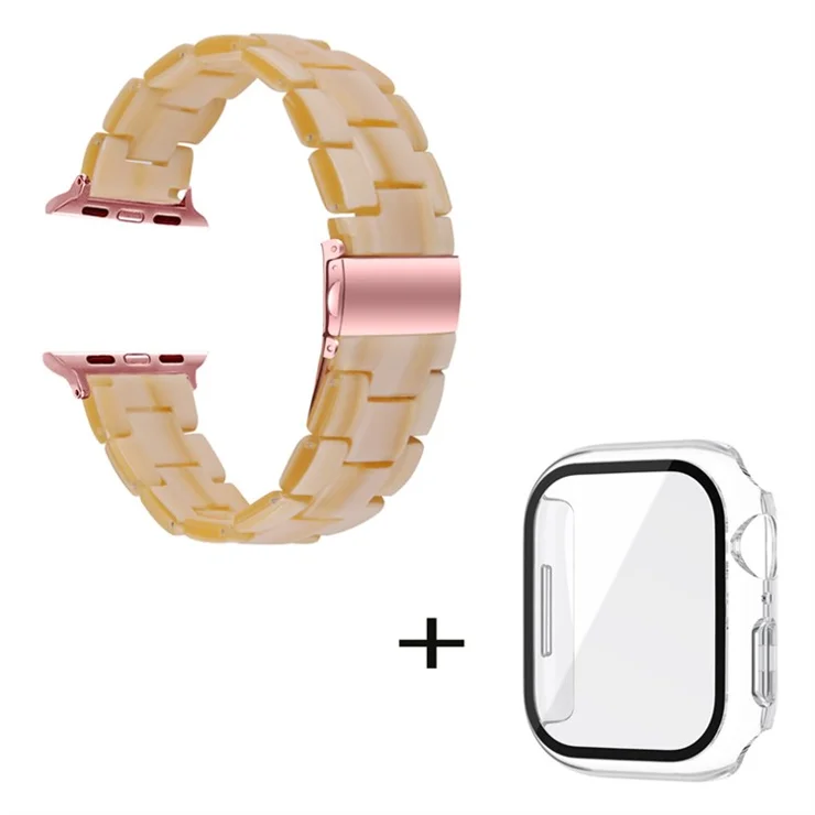 For Apple Watch Series 3 / 2 / 1 42mm Smart Watch Strap 3 Beads Resin Replacement Wrist Band with Transparent Watch Case - Ivory White