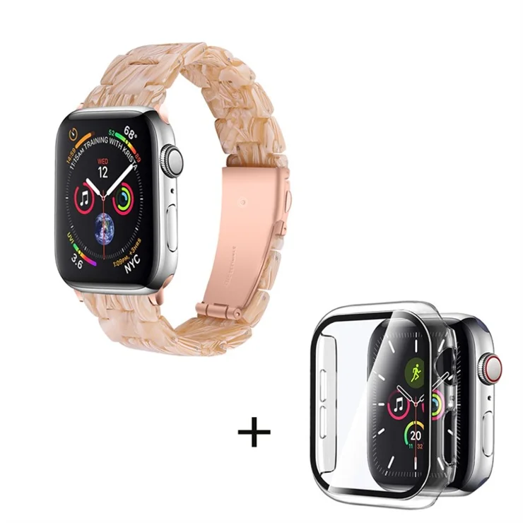 For Apple Watch Series 6 / 5 / 4 / SE / SE (2022) 44mm Replacement Watch Band 3 Beads Resin Wrist Strap with Transparent Watch Case - Silk White