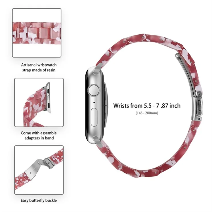For Apple Watch Series 3 / 2 / 1 42mm Watch Band 3 Beads Resin Stainless Steel Folding Clasp Wrist Strap with Transparent Watch Case - Red White Mix