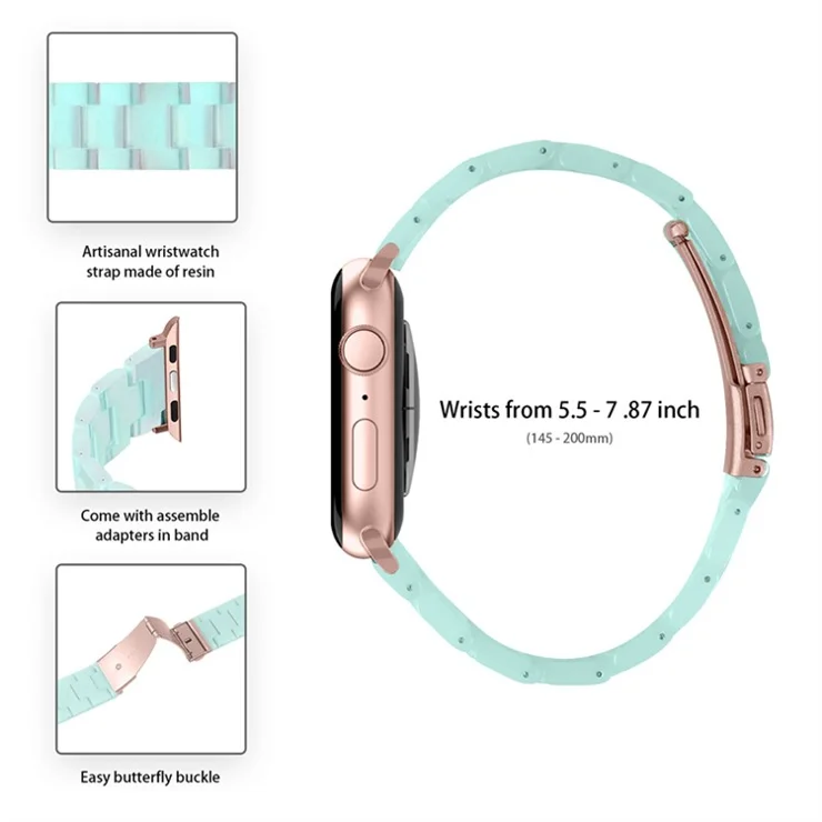 For Apple Watch Series 3 / 2 / 1 42mm Watch Band 3 Beads Resin Stainless Steel Folding Clasp Wrist Strap with Transparent Watch Case - Bright Green