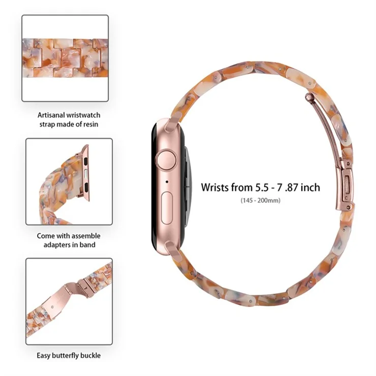 For Apple Watch Series 3 / 2 / 1 42mm Watch Band 3 Beads Resin Stainless Steel Folding Clasp Wrist Strap with Transparent Watch Case - Yellow Mix