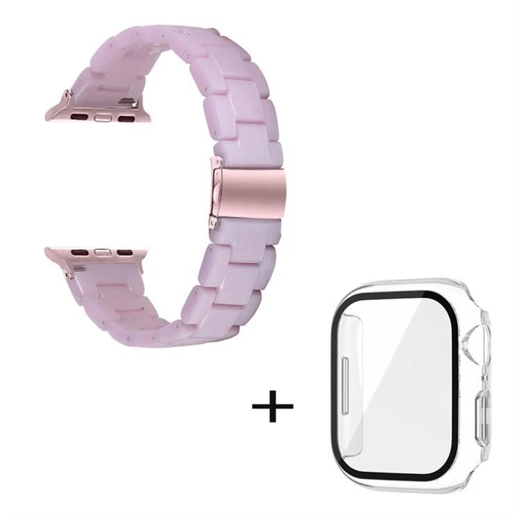 For Apple Watch Series 6 / 5 / 4 / SE / SE (2022) 40mm Watch Band 3 Beads Resin Replacement Wrist Strap with Transparent Watch Case - Light Purple