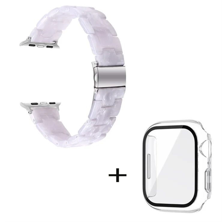 For Apple Watch Series 6 / 5 / 4 / SE / SE (2022) 40mm Watch Band 3 Beads Resin Replacement Wrist Strap with Transparent Watch Case - White Mix