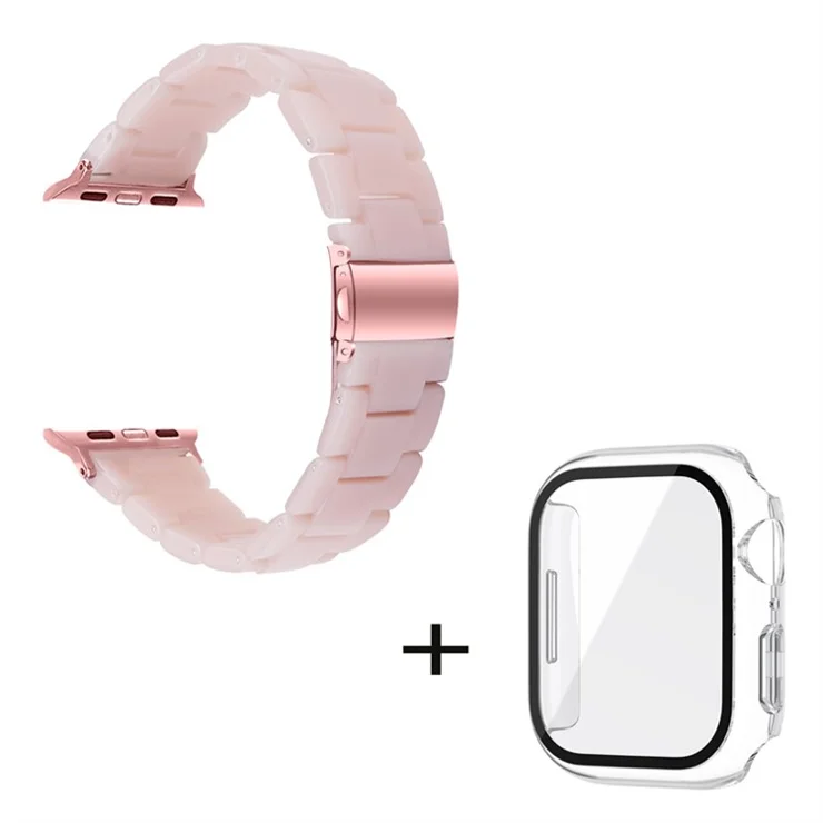 For Apple Watch Series 6 / 5 / 4 / SE / SE (2022) 40mm 3 Beads Resin Watch Band Strap Replacement with Transparent Watch Case - Pink