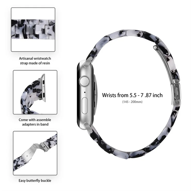 For Apple Watch Series 6 / 5 / 4 / SE / SE (2022) 40mm 3 Beads Resin Watch Band Strap Replacement with Transparent Watch Case - Black White Mix