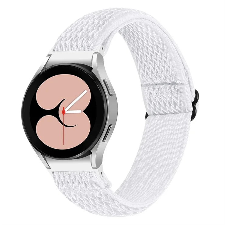 For Samsung Galaxy Watch6 40mm 44mm / Watch6 Classic 43mm 47mm / Watch 5 40mm 44mm / 5 Pro 45mm / Watch4 40mm 44mm Braided Nylon Smart Watch Strap Replacement Stretchy Wrist Band - White