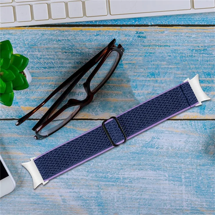 For Samsung Galaxy Watch6 40mm 44mm / Watch6 Classic 43mm 47mm / Watch 5 40mm 44mm / 5 Pro 45mm / Watch4 40mm 44mm Braided Nylon Smart Watch Strap Replacement Stretchy Wrist Band - Purple Blue