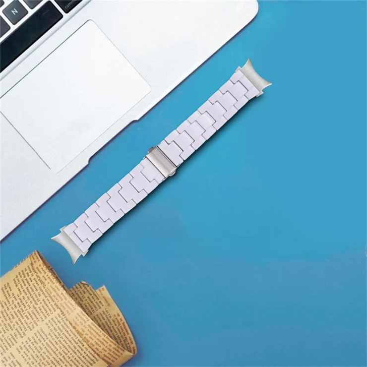 For Samsung Galaxy Watch 5 40mm / 44mm / Watch 5 Pro 45mm Resin Watch Band Stainless Steel Buckle Strap Bracelet - White