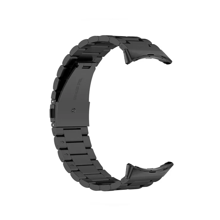 For Google Pixel Watch 3 41mm / Pixel Watch 2 / Pixel Watch Stainless Steel Wristband Metal Buckle Clasp 3 Beads Watch Strap Bracelet - Black