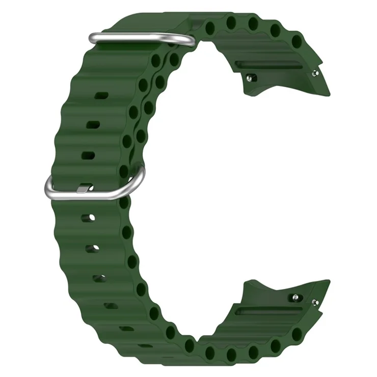 For Samsung Galaxy Watch6 40mm 44mm / Watch6 Classic 43mm 47mm / Watch 5 40mm 44mm / 5 Pro 45mm / Watch4 40mm 44mm Classic Solid Color Silicone Watch Strap Wave Design Replacement Wrist Band - Army Green
