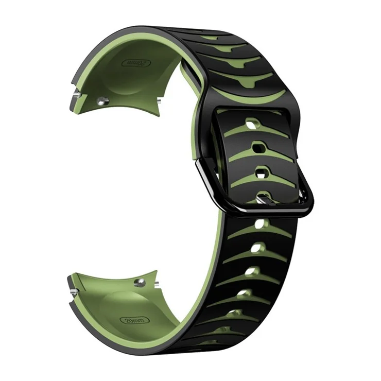 For Samsung Galaxy Watch6 40mm 44mm / Watch6 Classic 43mm 47mm / Watch 5 40mm 44mm / 5 Pro 45mm / Watch4 40mm 44mm Curved Line Watch Band Dual Color Silicone Strap Bracelet - Black / Green