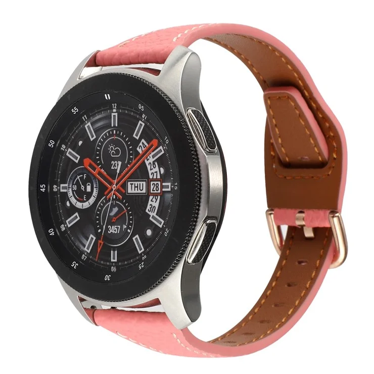 20mm T-shape Watchband for Samsung Galaxy Watch 5 Pro 45mm / Watch4 Classic 42mm / 46mm Litchi Texture Genuine Leather Watch Strap - Deep Pink
