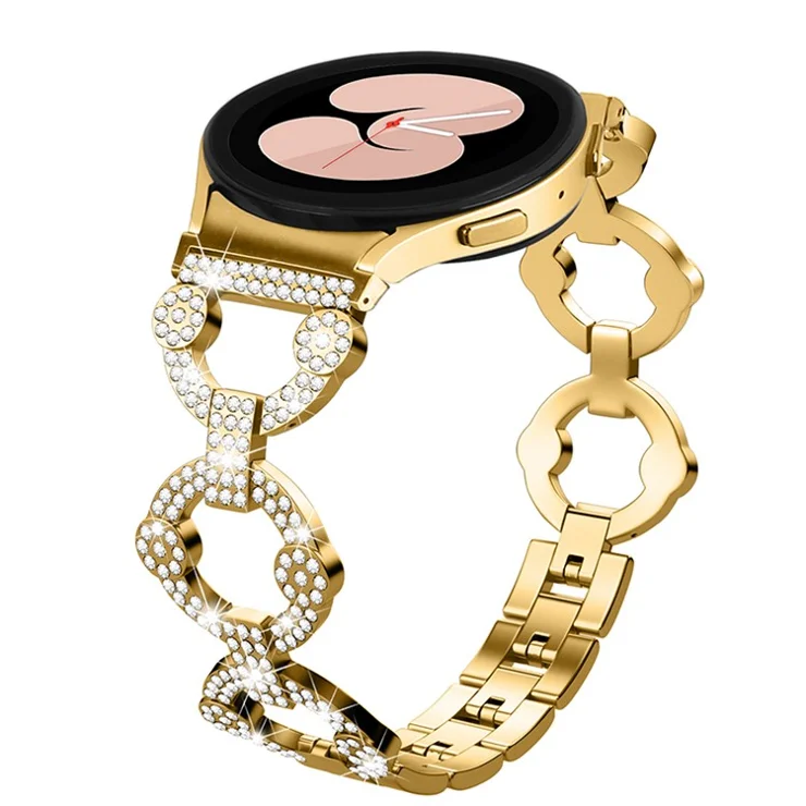 For Samsung Galaxy Watch 5 Active 40mm / 44mm / Watch 5 Pro 45mm / Watch 42mm Rhinestone Decor Replacement Strap Stainless Steel Metal Wristband - Gold