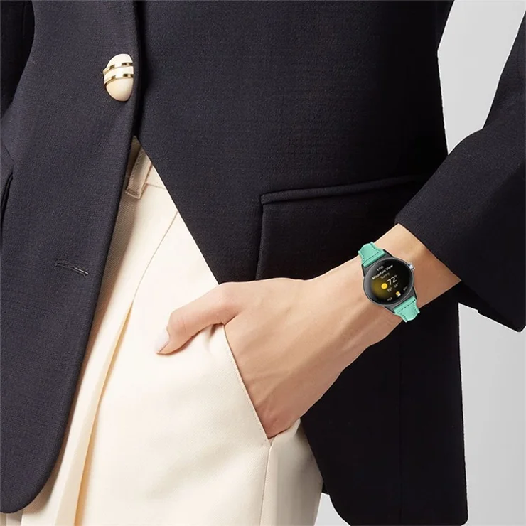 For Google Pixel Watch 2 / Pixel Watch Genuine Leather Watch Band Adjustable 20mm Bracelet Strap with Black Connector - Teal Green