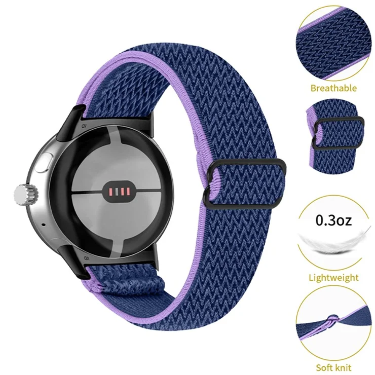For Google Pixel Watch 2 / Pixel Watch Elastic Watch Strap Replacement Watch Band with Black Connector - Purple / Blue