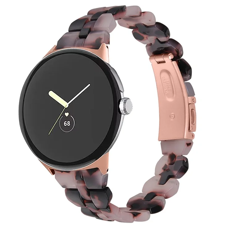 For Google Pixel Watch 2 / Pixel Watch Rhombus Resin Band Lightweight Wristband Bracelet Strap with Stainless Steel Buckle - Pink / Black