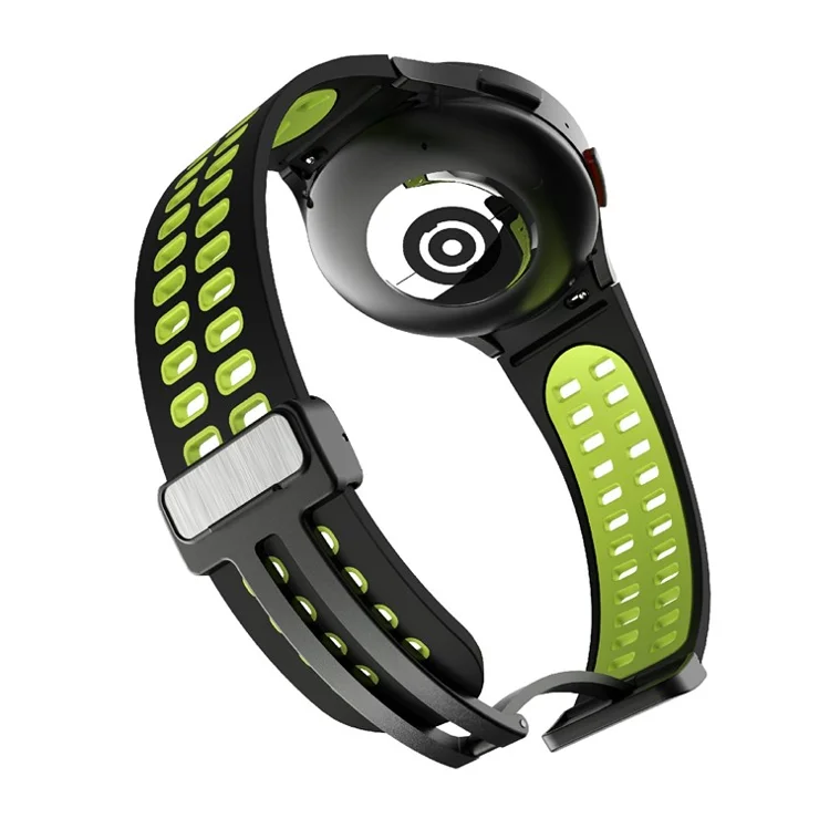 For Samsung Galaxy Watch6 40mm 44mm / Watch6 Classic 43mm 47mm / Watch 5 40mm 44mm / 5 Pro 45mm / Watch4 40mm 44mm Silicone Watch Band Folding Buckle Dual Color Sport Strap - Black / Green
