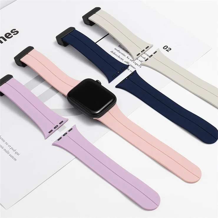 For Apple Watch Series 10 46mm / Ultra 2 Ultra 49mm / Series 9 8 7 45mm / 6 5 4 SE (2023) SE (2022) SE 44mm / 3 2 1 42mm Magnetic Buckle Silicone Watch Band Wristband Strap Bracelet - Wine Red