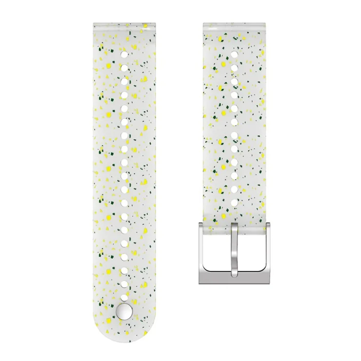 For Garmin Vivoactive 4 / Venu2 Pattern Printed Soft Silicone Band 22mm Adjustable Watch Strap with Stainless Steel Buckle - Green Yellow / Transparent White